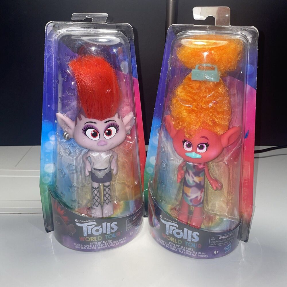 DreamWorks Trolls World Tour Stylin Barb & Stylin DJ Suki Fashion Dolls Bundle